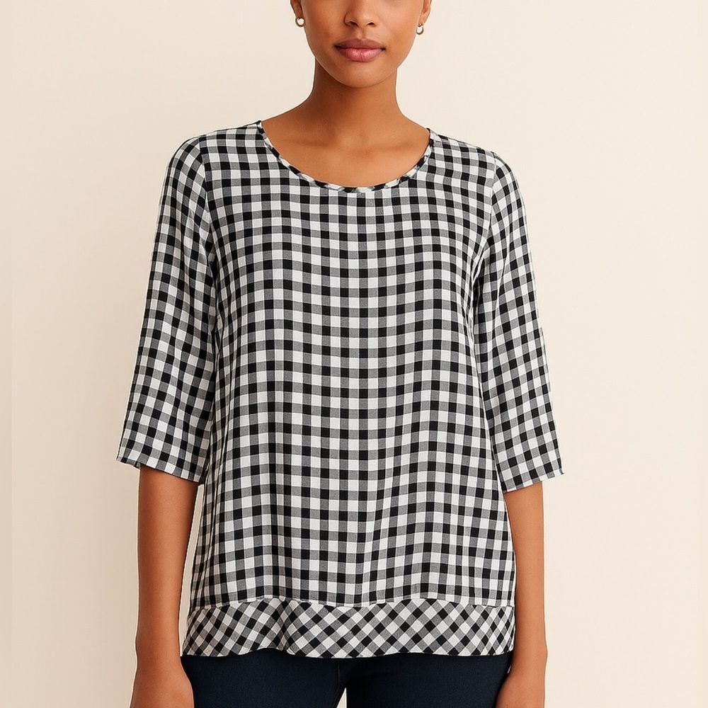 J. Jill Black and White Gingham Scoop Neck Top